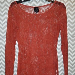 orange long sleeve lace shirt